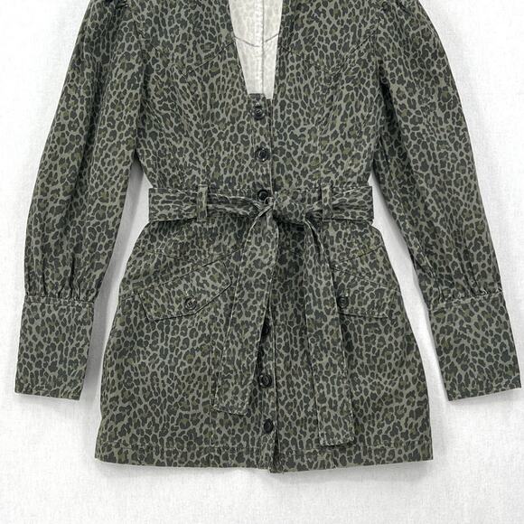 MARISSA WEBB Mera Leopard Print Denim Dress Womens Small Olive Green Belted - Picture 9 of 16